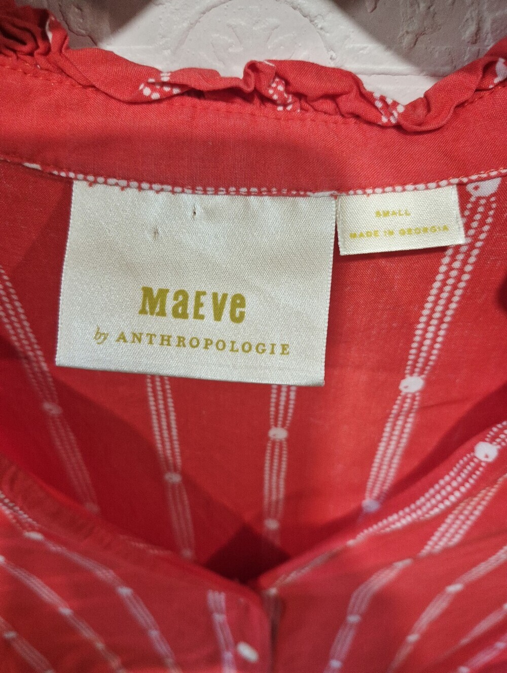 Maeve by Anthropologie Red Striped Button-Down Ruffle Flutter Sleeve Crop Blouse - Picture 4 of 7